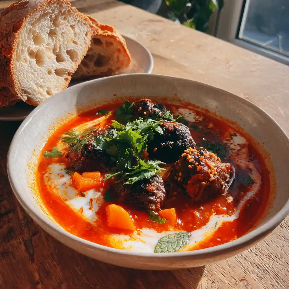 Spicy Harissa Tomato Meatball Soup With Yogurt Mint Swirl 4 Spicy Harissa Tomato Meatball Soup With Yogurt Mint Swirl