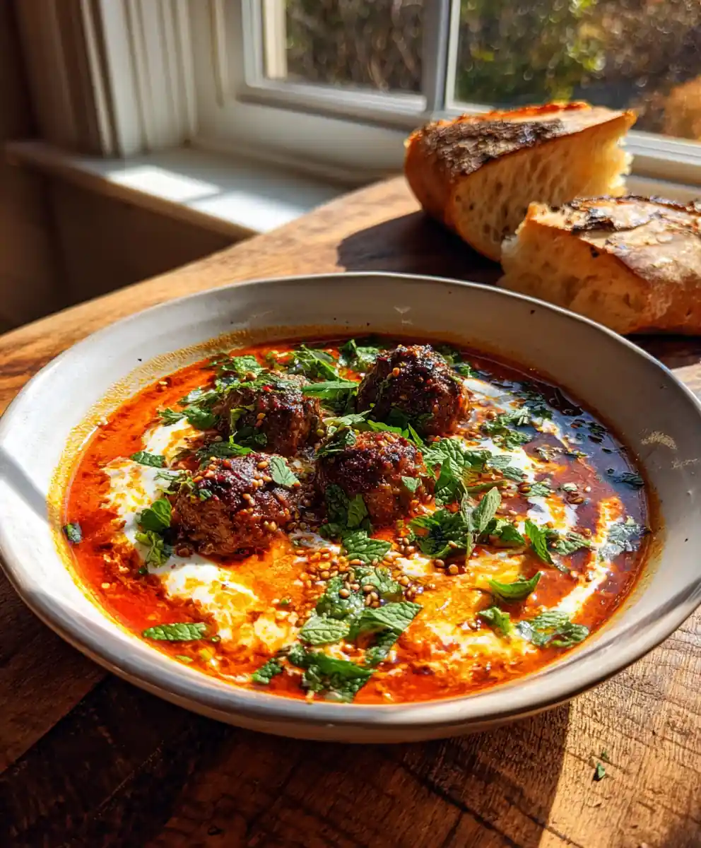Spicy Harissa Tomato Meatball Soup With Yogurt Mint Swirl 5 Spicy Harissa Tomato Meatball Soup With Yogurt Mint Swirl