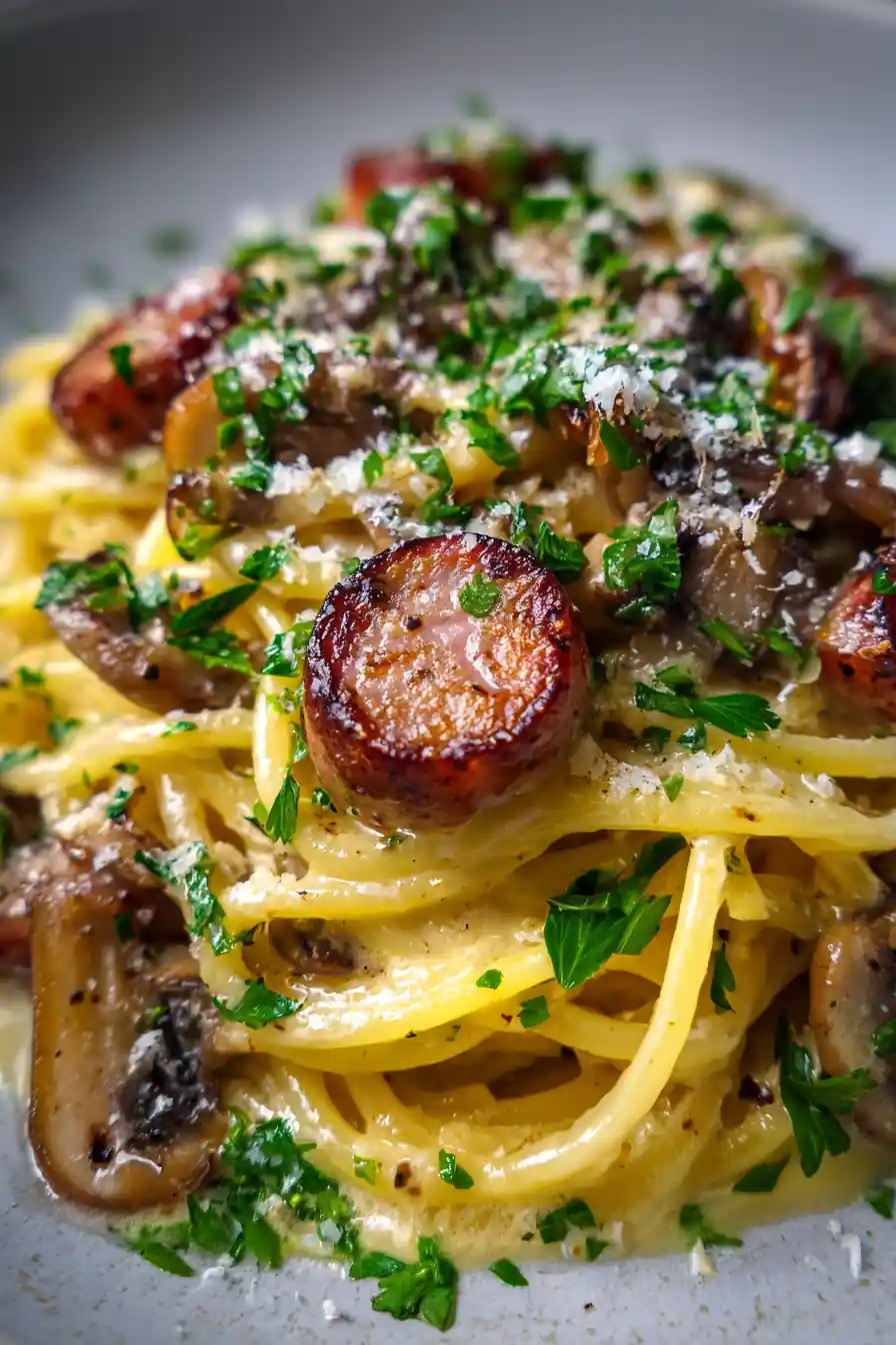German Spaghetti With Mustard Cream And Sausage 5 German Spaghetti With Mustard Cream And Sausage