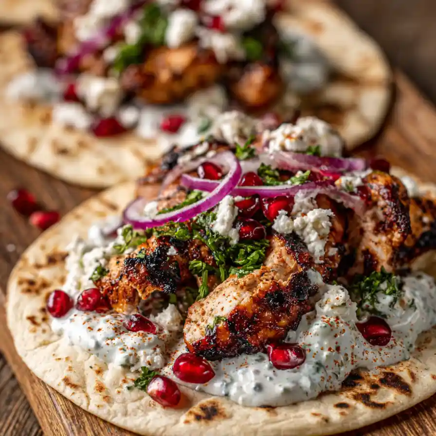 Grilled Mediterranean Chicken Tacos With Herbed Yogurt And Pomegranate 4 Grilled Mediterranean Chicken Tacos With Herbed Yogurt And Pomegranate