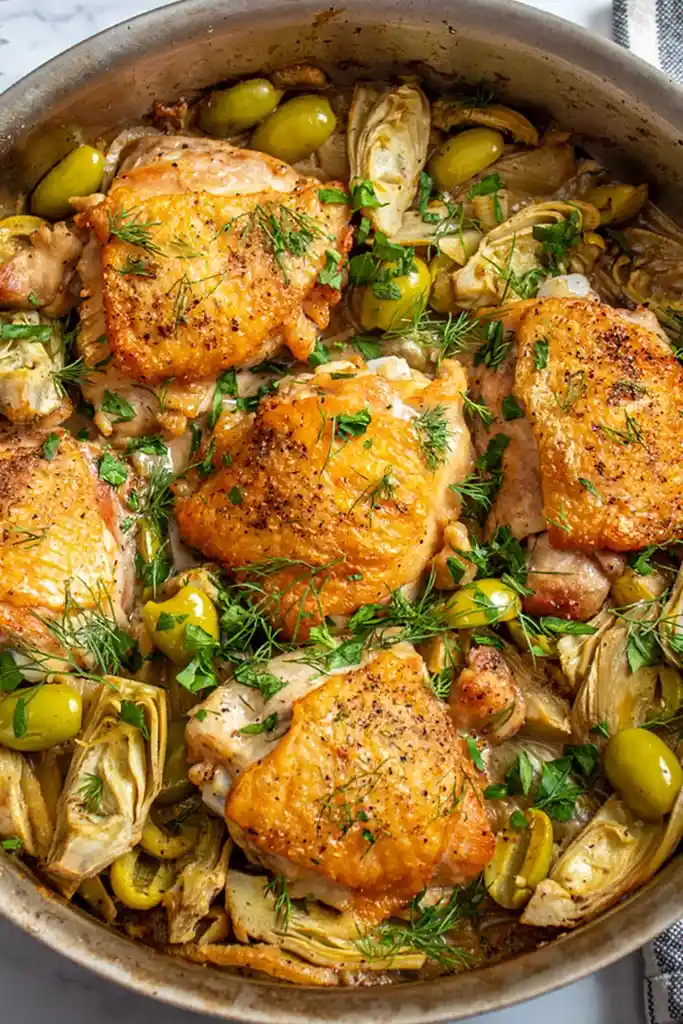 Braised Chicken Thighs with Fennel, Artichokes, and Olives 3 Recipe image