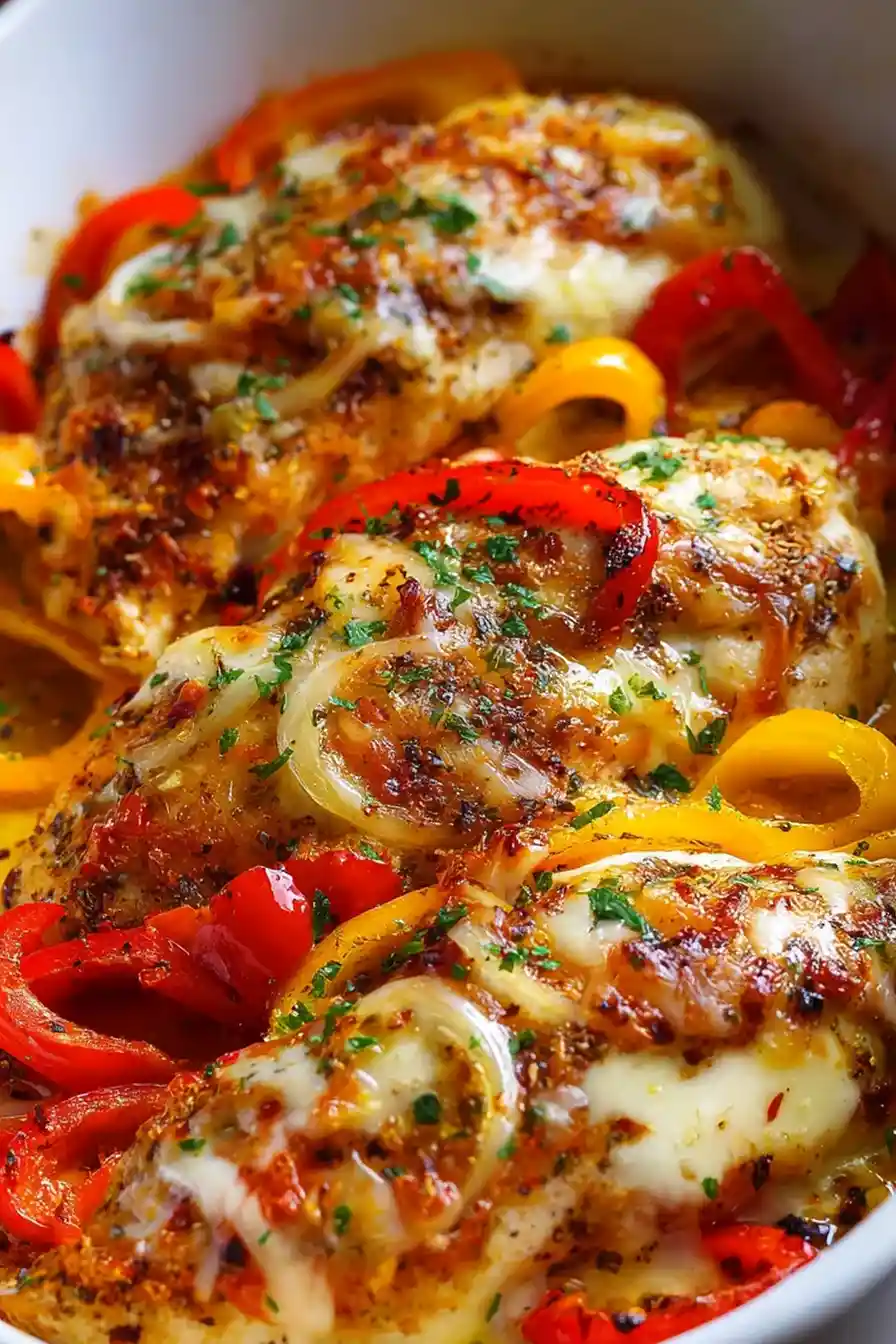 Cheesy Baked Chicken Breast and Peppers 3 Recipe image