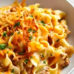 Cheesy Beef and Noodle Casserole with Crispy French Onions 4 Cheesy Beef and Noodle Casserole with Crispy French Onions
