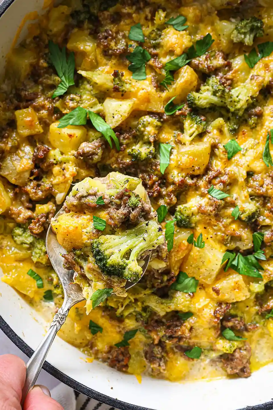Cheesy Broccoli Ground Beef and Potato Skillet 3 Recipe image