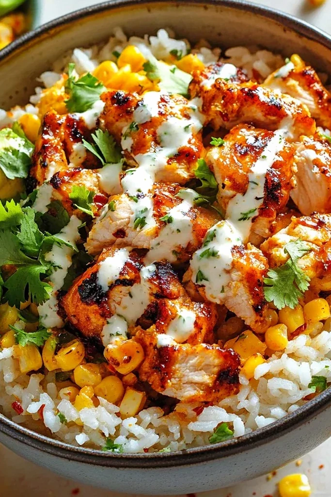 Creamy Street Corn Chicken Rice Bowls 3 Recipe image
