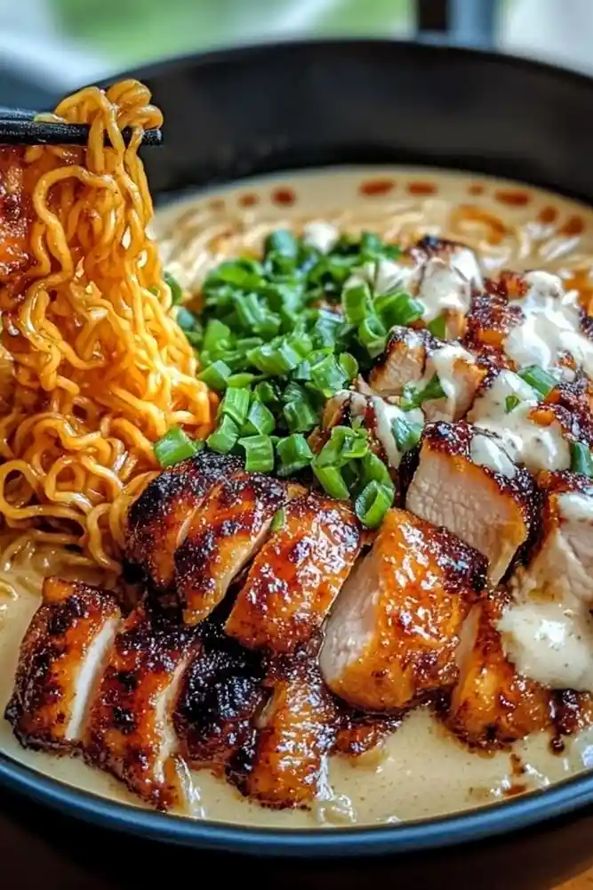 Fiery Chicken Ramen with Creamy Garlic Sauce 3 Recipe image