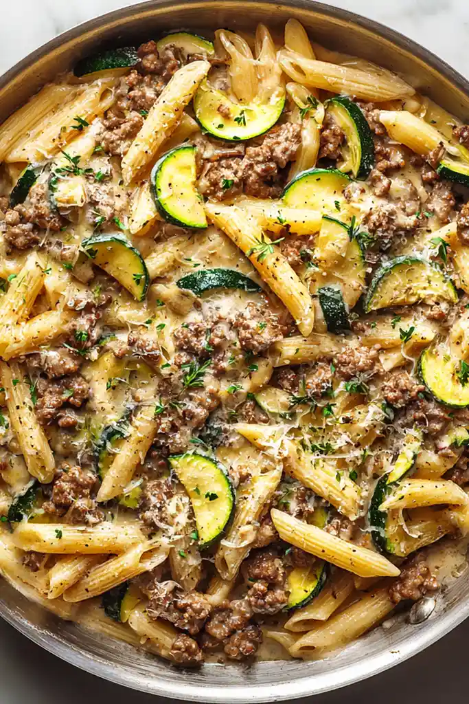 One-Pan Creamy Beef and Zucchini Penne 3 Recipe image