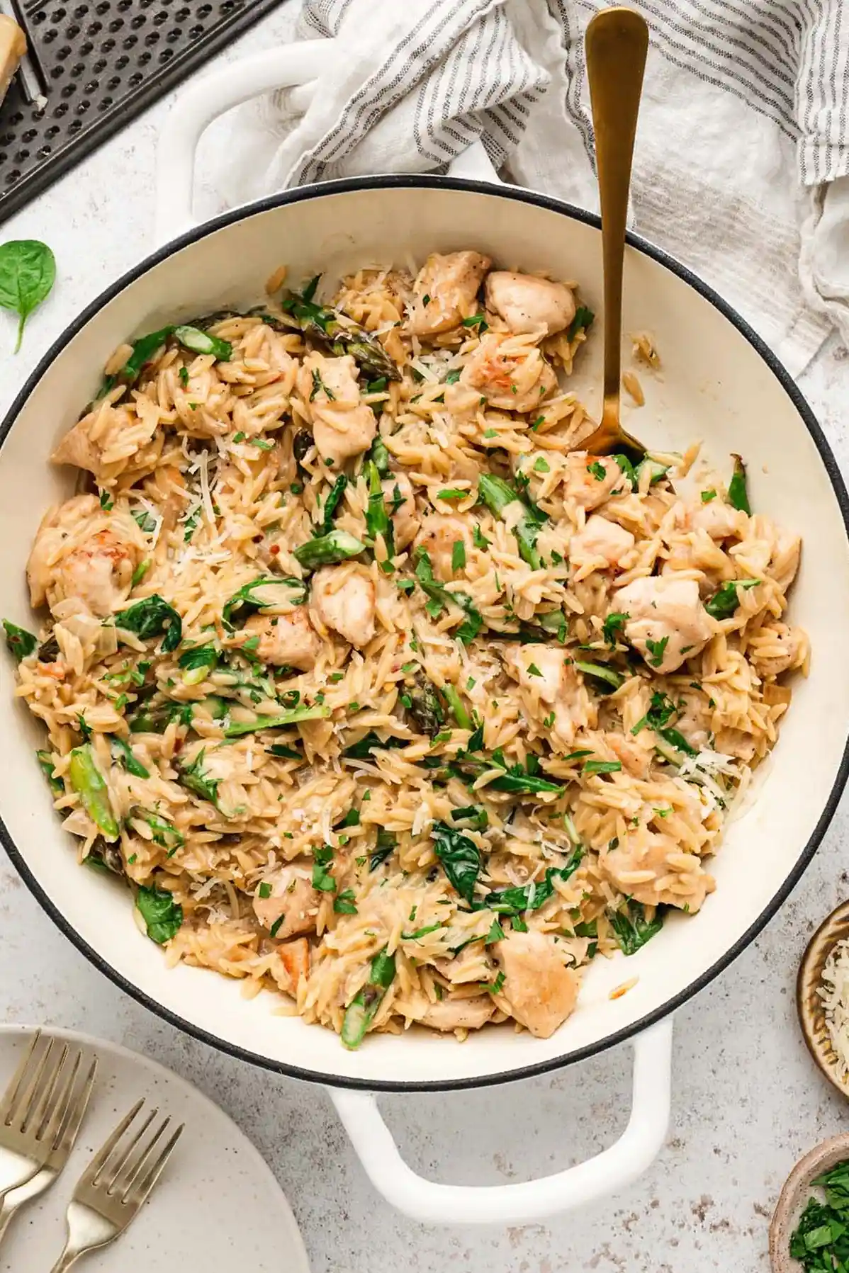 One Pot Creamy Chicken Orzo with Asparagus 3 Recipe image