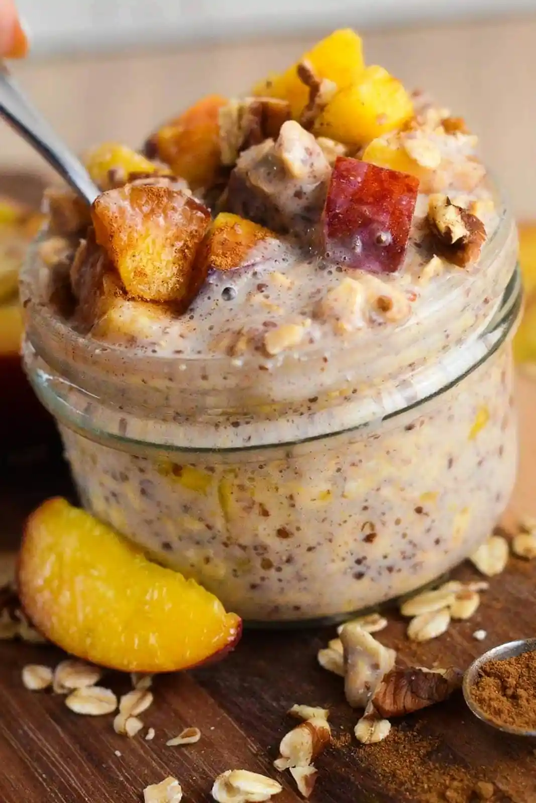 Peach Cobbler Overnight Oats 3 Recipe image