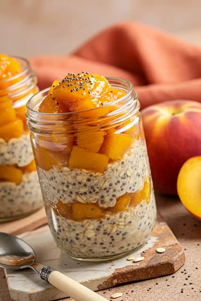 Peach Pie Inspired Overnight Oats 3 Recipe image