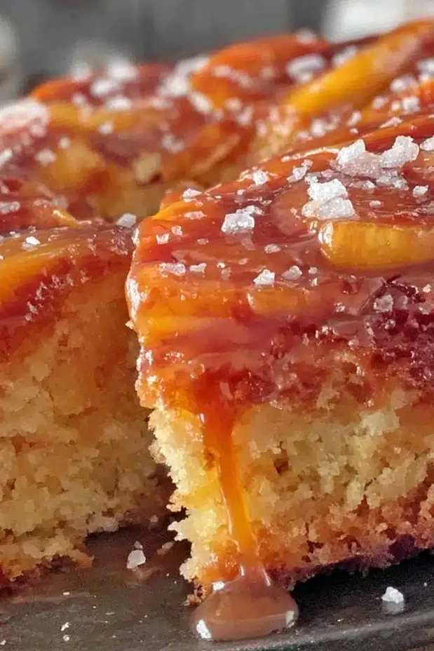 Perfect Peach Upside-Down Skillet Cake with Salted Caramel Topping 3 Recipe image