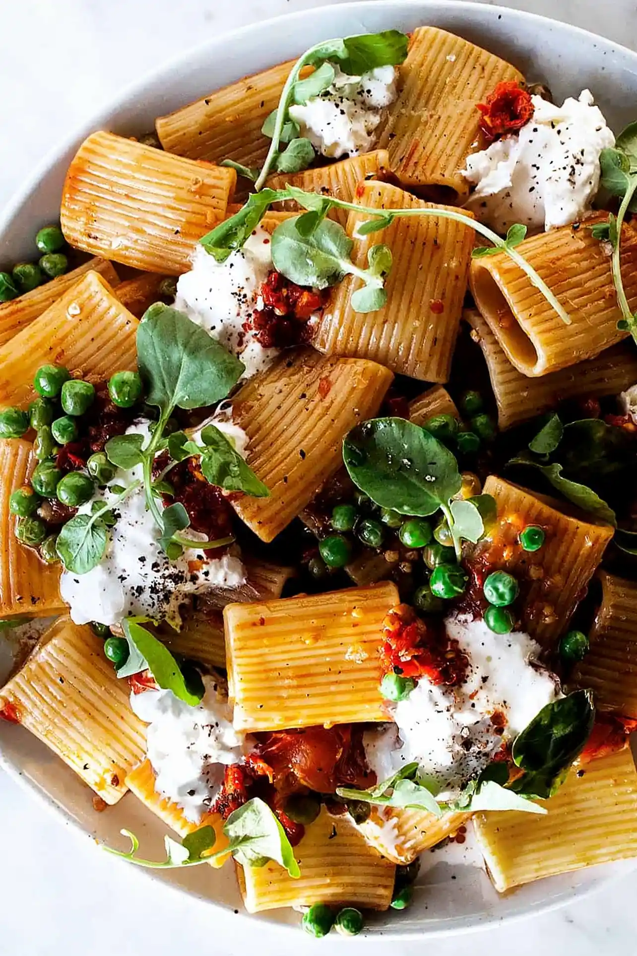 Spicy Calabrian Chile and Burrata Pasta with Peas 3 Recipe image