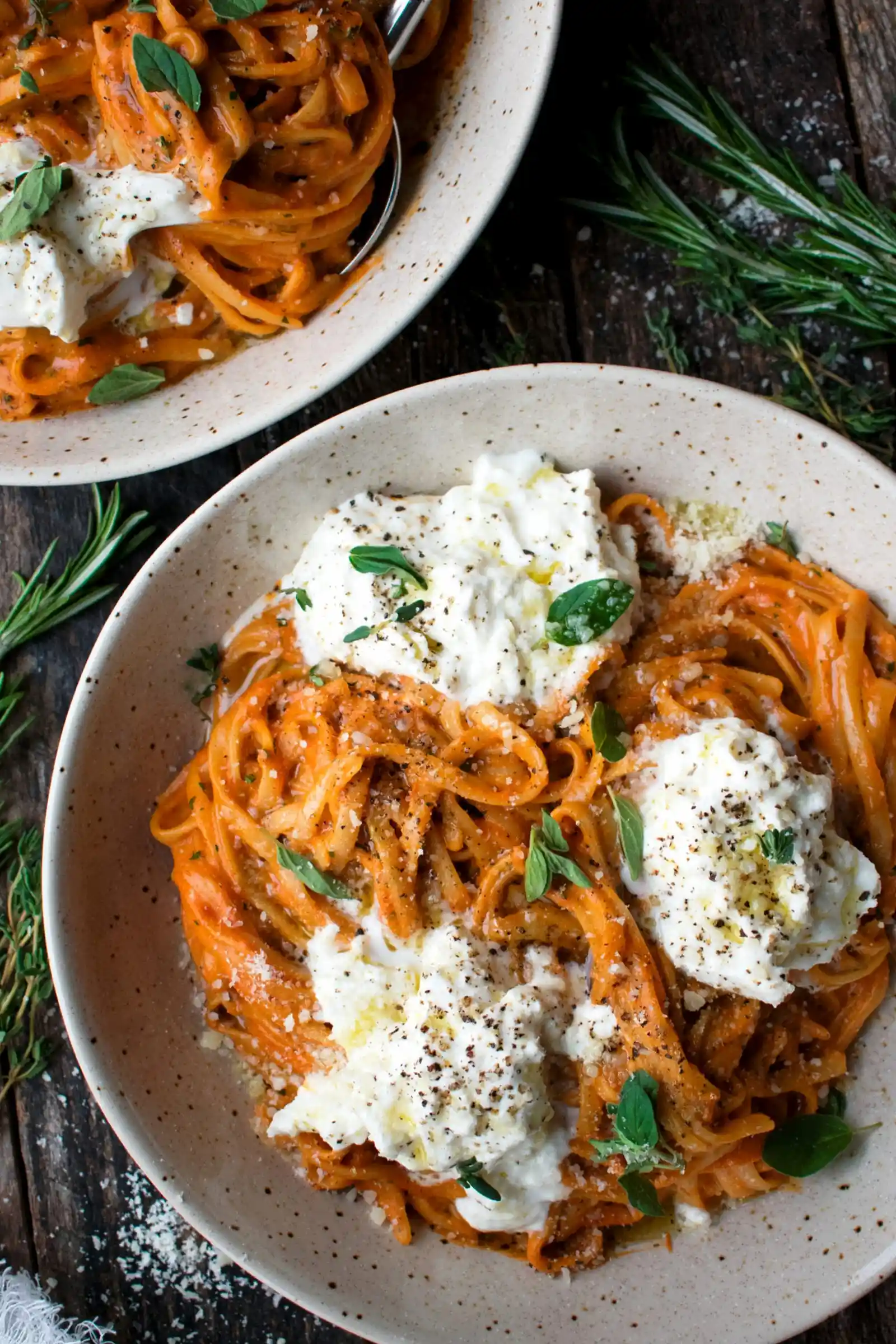 Creamy Red Pepper Pasta with Burrata and Fresh Herbs 3 Recipe image