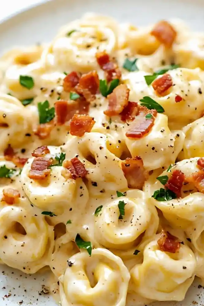Creamy Tortellini Carbonara with Smoked Turkey Bacon 3 Recipe image
