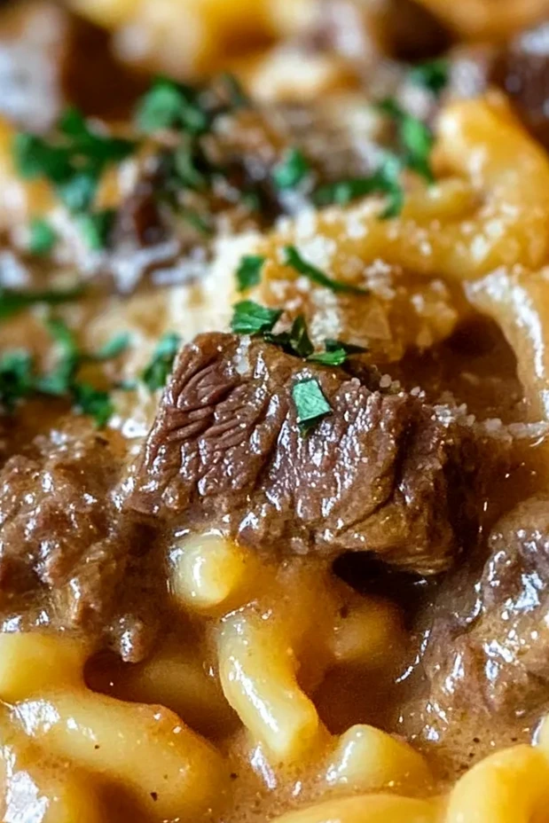 Slow Cooker Creamy Garlic Beef Pasta 3 Recipe image