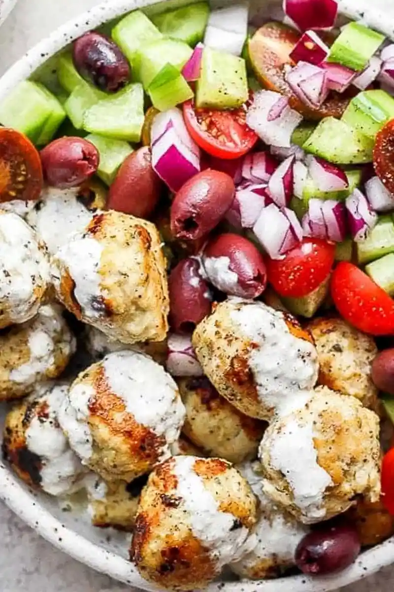 Savory Greek Ground Chicken Meatballs with Tzatziki 3 Recipe image