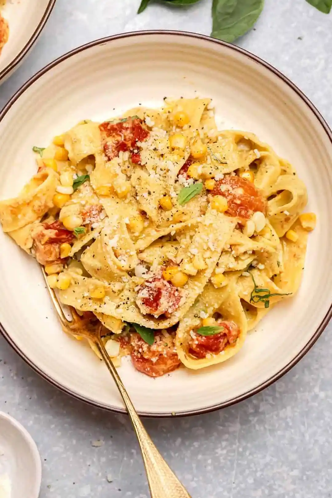 Summery Pappardelle with Corn & Basil Cream Sauce 3 Recipe image