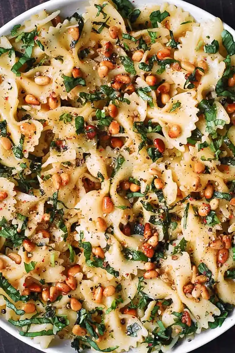 Lemon Garlic Butter Basil Pasta with Toasted Pine Nuts 3 Recipe image