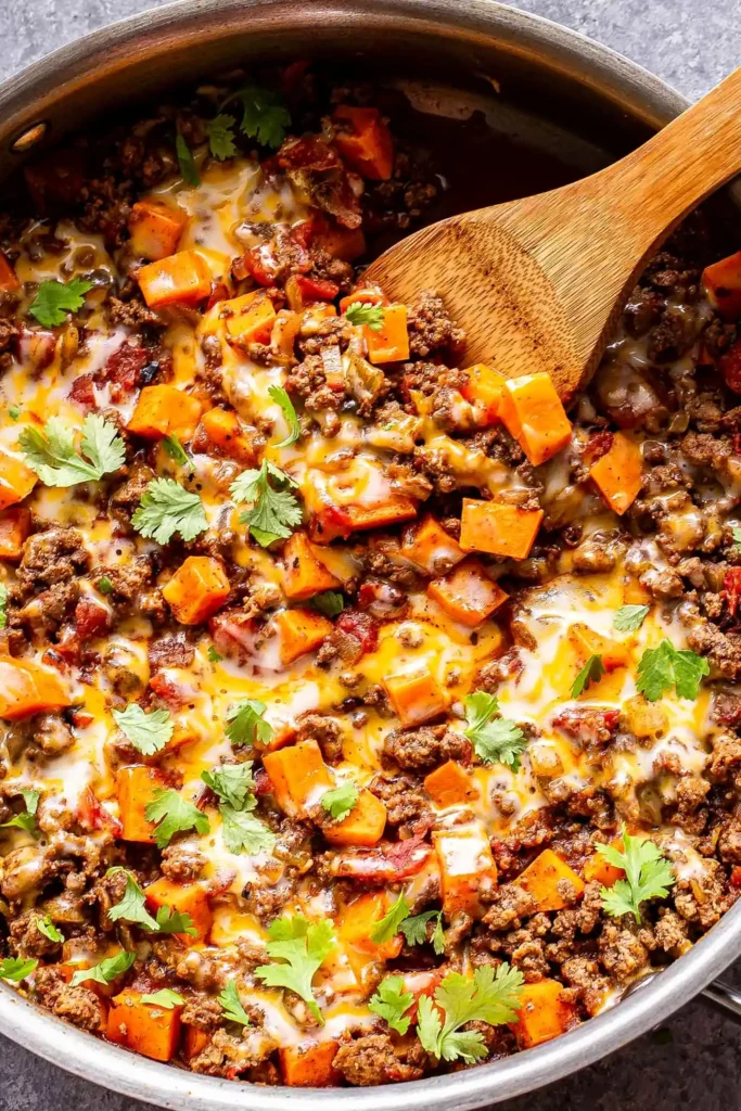 Southwest Ground Beef and Sweet Potato Skillet