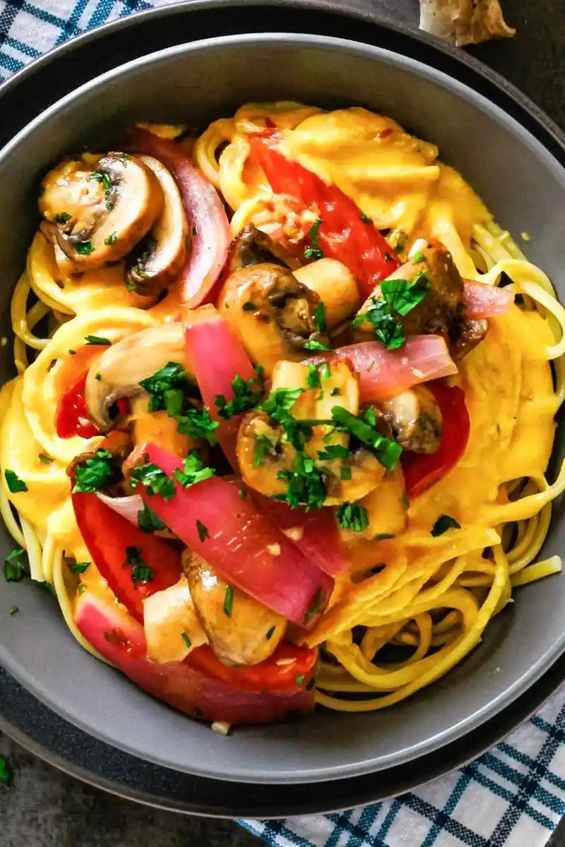 Creamy Peruvian Pasta with Spicy Mushroom Stir-Fry 3 Recipe image