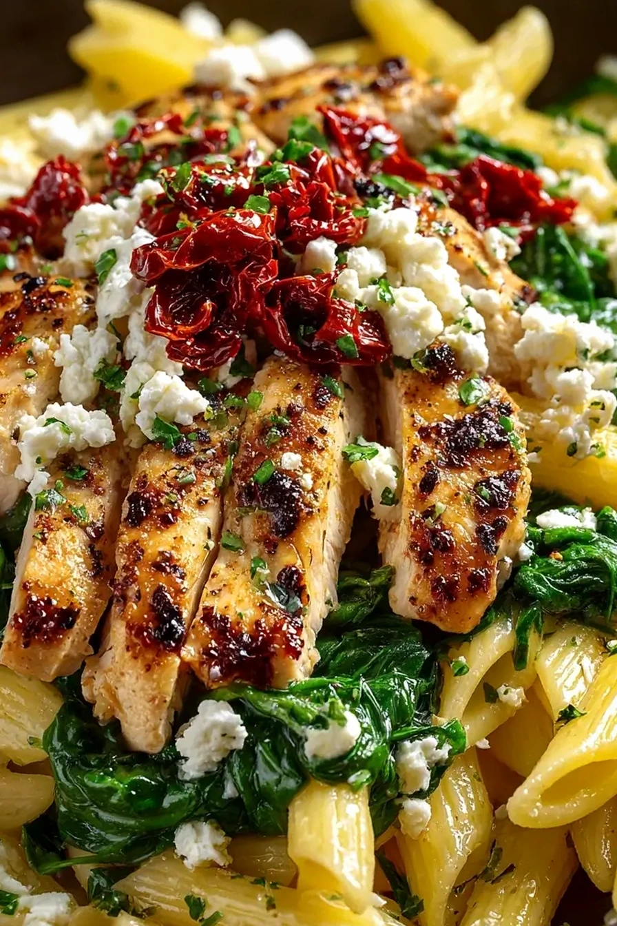 Sun-Dried Tomato Chicken Pasta with Feta & Spinach 3 Sun-Dried Tomato Chicken Pasta with Feta & Spinach
